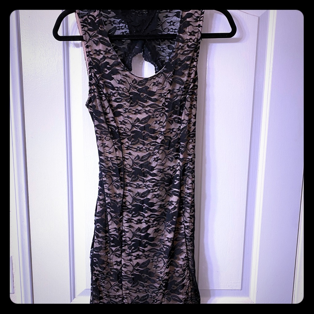 Black Lace, backless mini dress